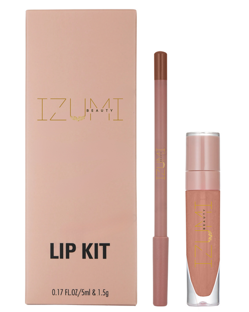 Izumi Beauty Lip Liner and Gloss Set - Nude Brown Lip Combo Kit - Long Lasting, Creamy Lip Pencil & High-Shine Gloss - Perfect Lip Makeup Kit for Women