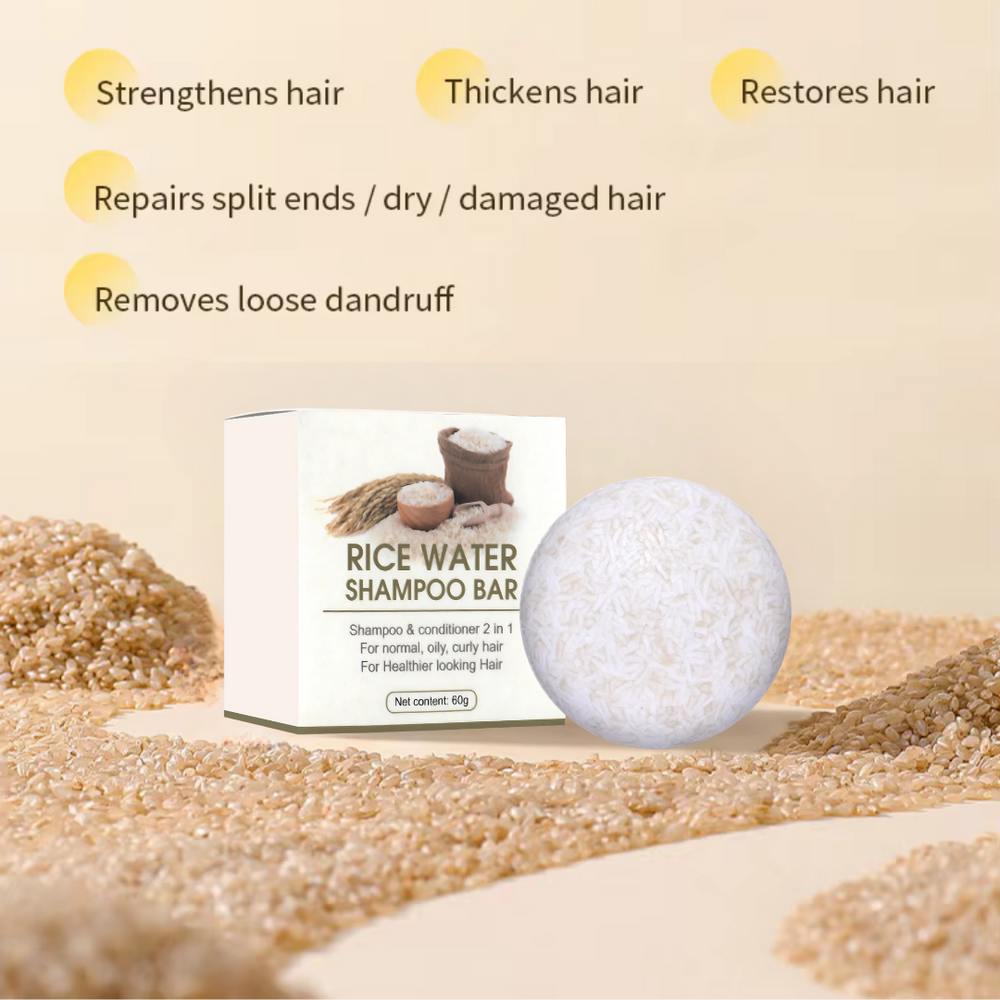Travel size rice water shampoo bar for hair growth and repair