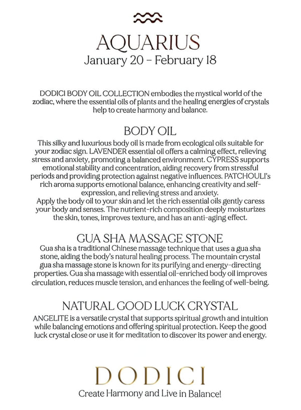 Aquarius – Body Oil, Gua Sha and Personalized Crystal Set