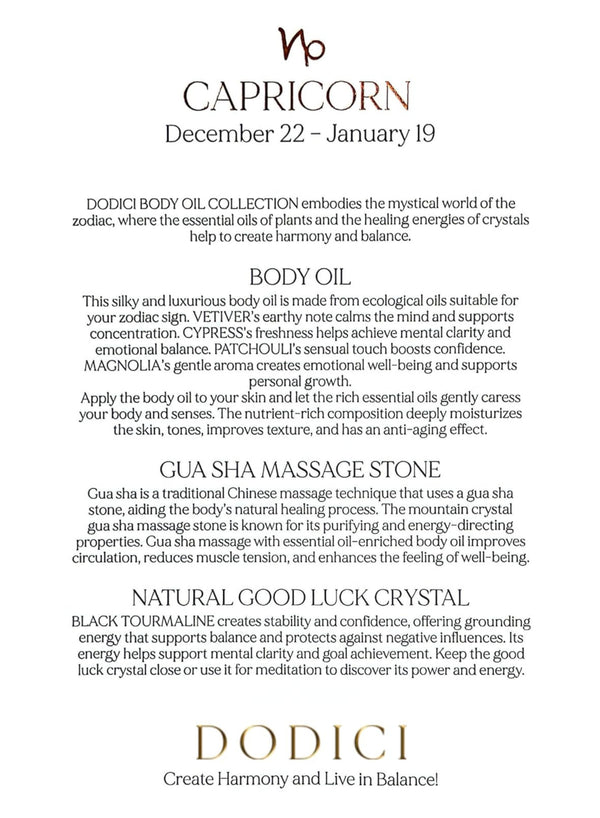 Capricorn – Body Oil, Gua Sha and Personalized Crystal Set