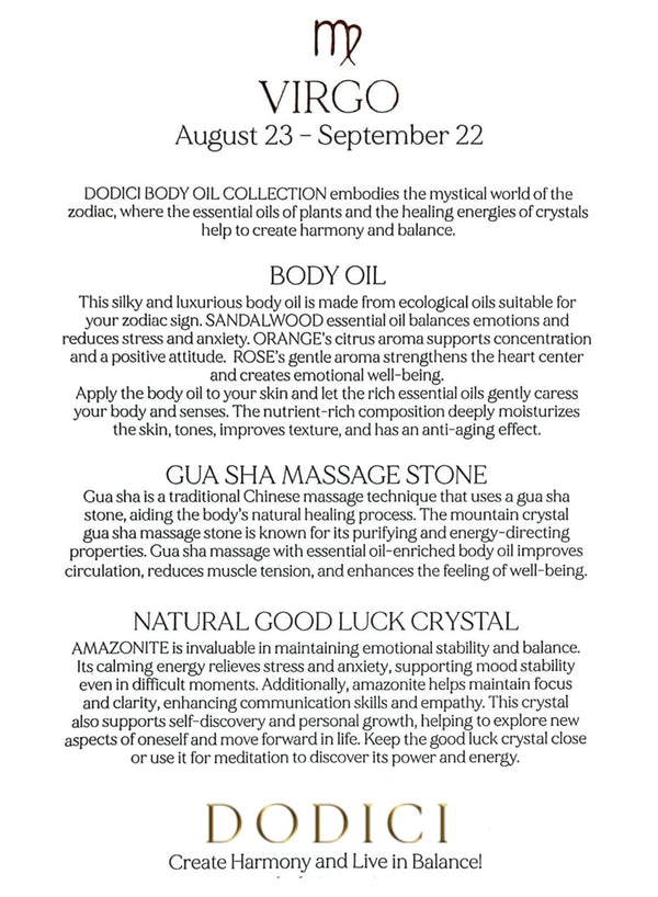 Virgo – Body Oil  Gua Sha and Personalized Crystal Set