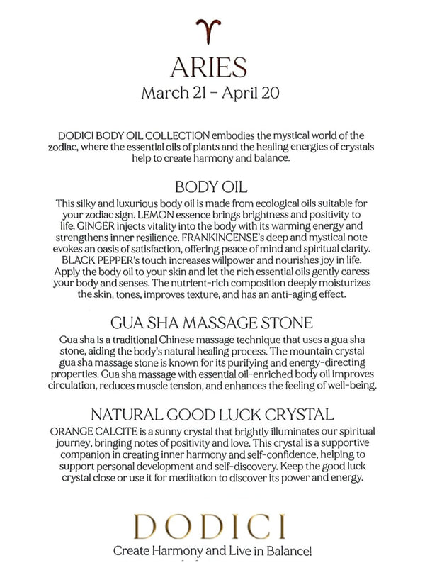 Aries – Body Oil, Gua Sha and Personalized Crystal Set