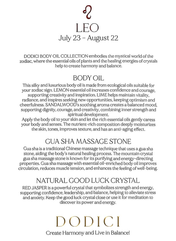 Leo – Body Oil, Gua Sha and Personalized Crystal Set