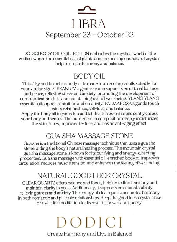Libra – Body Oil, Gua Sha and Personalized Crystal Set