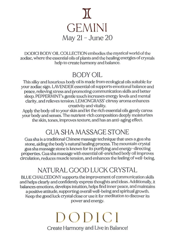 Gemini – Body Oil, Gua Sha and Personalized Crystal Set