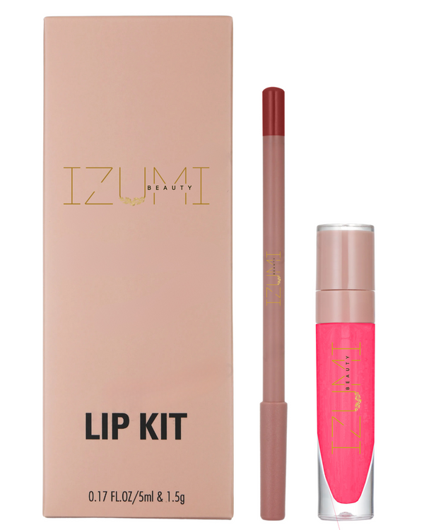 Izumi Beauty Lip Liner and Gloss Set - Nude Brown Lip Combo Kit - Long Lasting, Creamy Lip Pencil & High-Shine Gloss - Perfect Lip Makeup Kit for Women