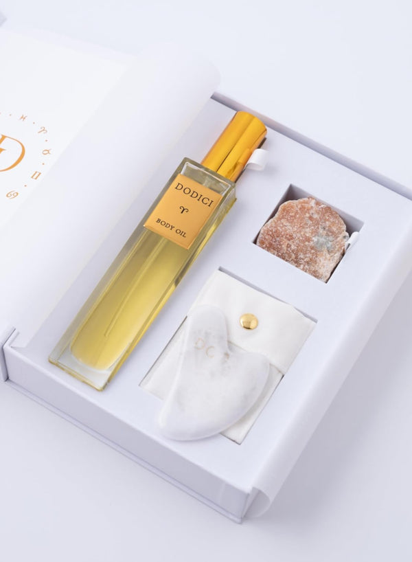 Aries – Body Oil, Gua Sha and Personalized Crystal Set