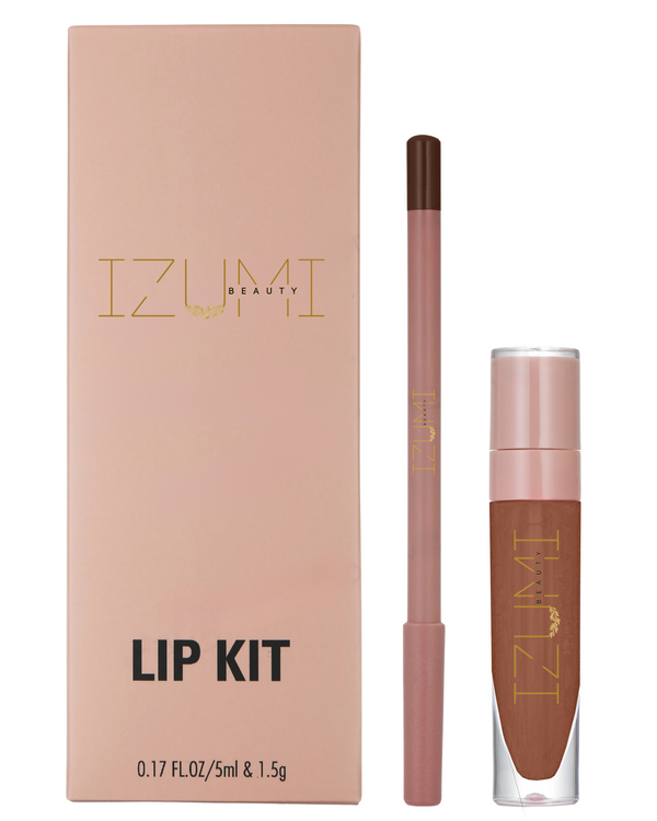 Izumi Beauty Lip Liner and Gloss Set - Nude Brown Lip Combo Kit - Long Lasting, Creamy Lip Pencil & High-Shine Gloss - Perfect Lip Makeup Kit for Women