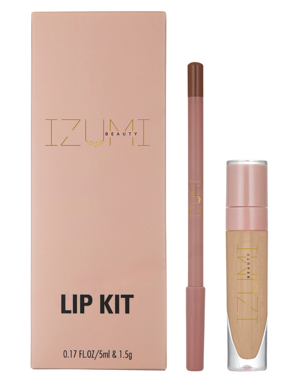 Izumi Beauty Lip Liner and Gloss Set - Nude Brown Lip Combo Kit - Long Lasting, Creamy Lip Pencil & High-Shine Gloss - Perfect Lip Makeup Kit for Women