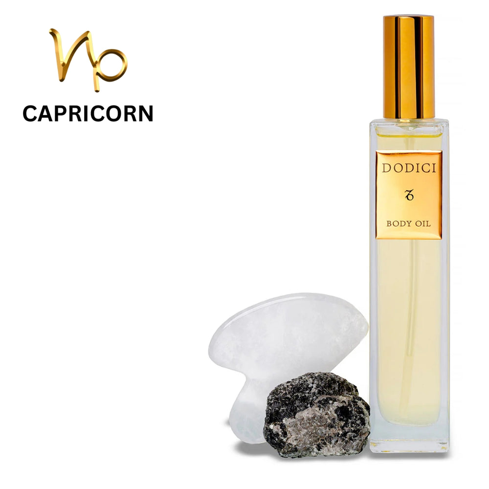 Capricorn zodiac body oil and gua sha crystal set

