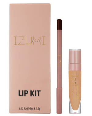 Izumi Beauty Lip Liner and Gloss Set - Nude Brown Lip Combo Kit - Long Lasting, Creamy Lip Pencil & High-Shine Gloss - Perfect Lip Makeup Kit for Women