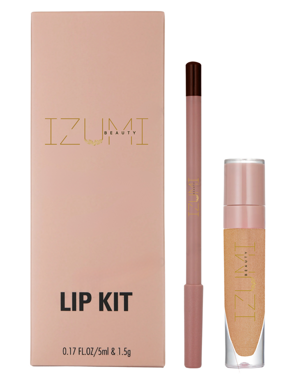 Izumi Beauty Lip Liner and Gloss Set - Nude Brown Lip Combo Kit - Long Lasting, Creamy Lip Pencil & High-Shine Gloss - Perfect Lip Makeup Kit for Women