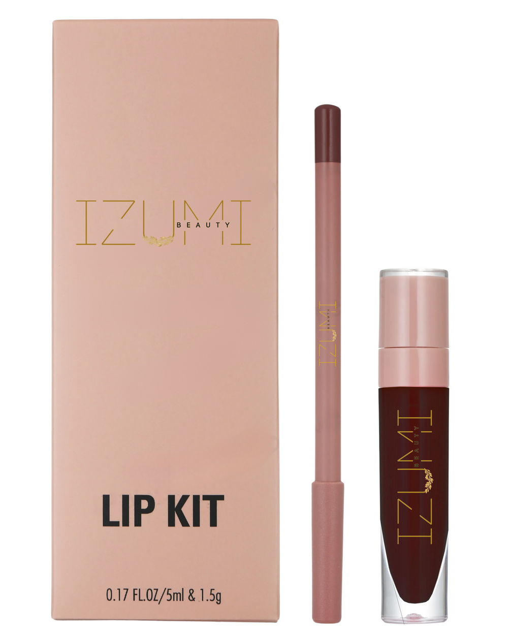 Izumi Beauty Lip Liner and Gloss Set - Nude Brown Lip Combo Kit - Long Lasting, Creamy Lip Pencil & High-Shine Gloss - Perfect Lip Makeup Kit for Women
