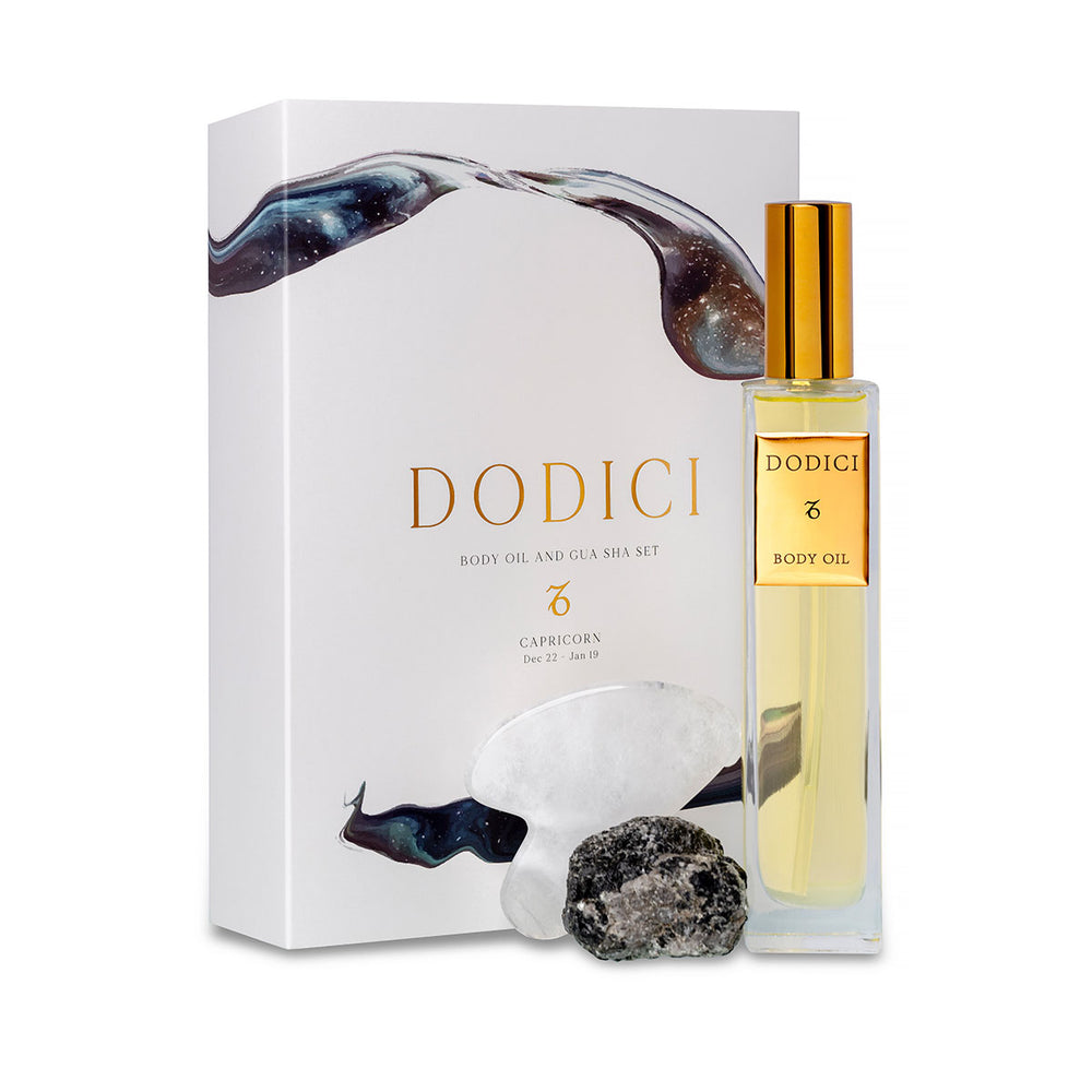 Capricorn zodiac body oil and gua sha crystal set

