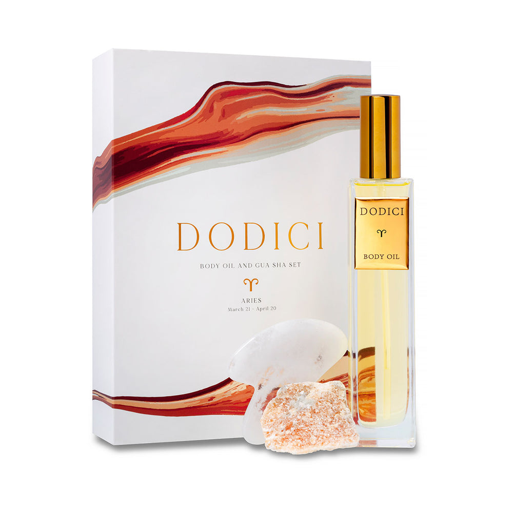 Aries – Body Oil, Gua Sha and Personalized Crystal Set