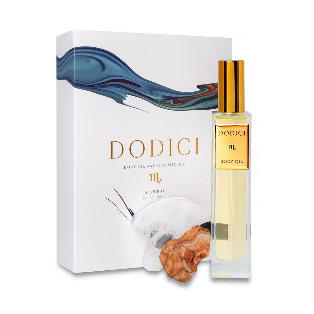 Scorpio – Body Oil, Gua Sha and Personalized Crystal Set