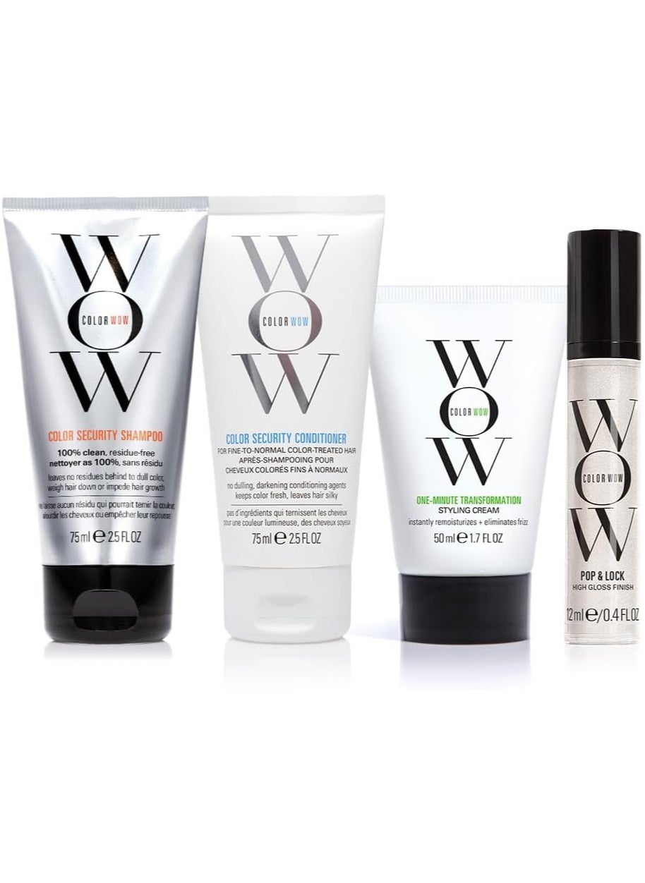 COLOR WOW Quick Frizz Fixes! Travel Kit Includes Shampoo, Conditioner, One Minute Transformation Styling Cream, Pop & Lock Frizz Control and Glossing Serum