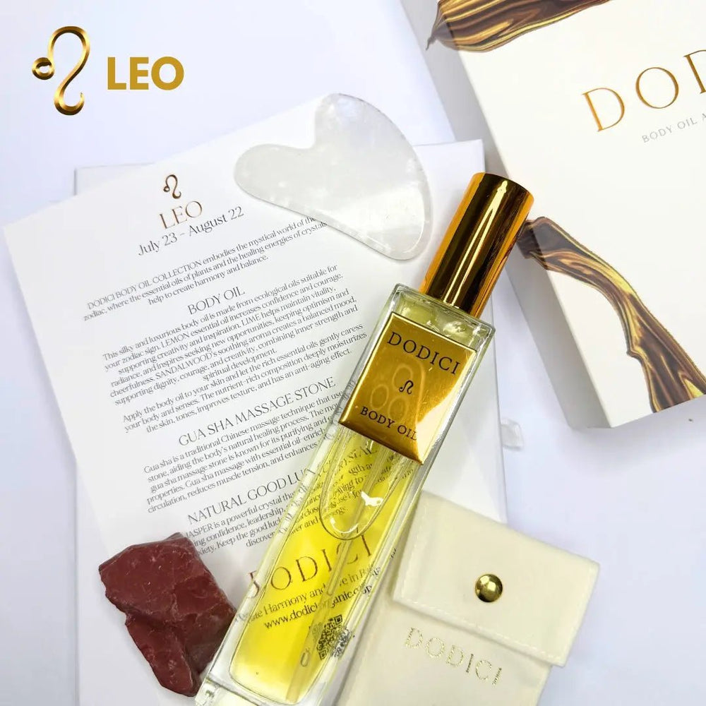 Leo – Body Oil, Gua Sha and Personalized Crystal Set - S94beautyhub